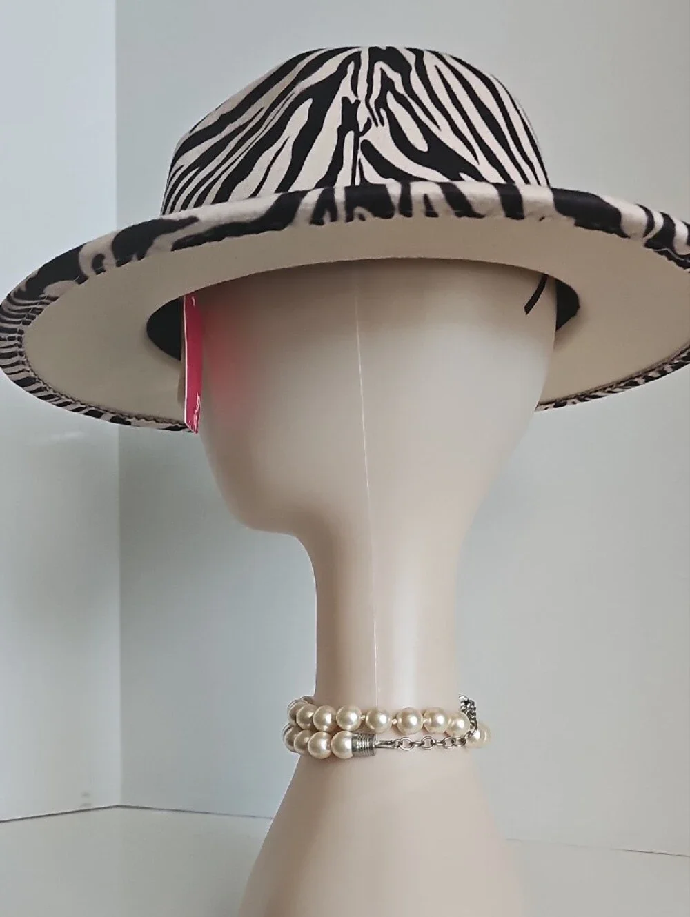 Beloved Millinery Gorgeous Zebra Print Wide Brim Panama Fedora Hat Black & Cream